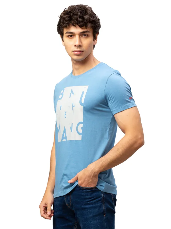Being Human Regular Fit Men Crew Neck T-Shirts-Blue Jasper